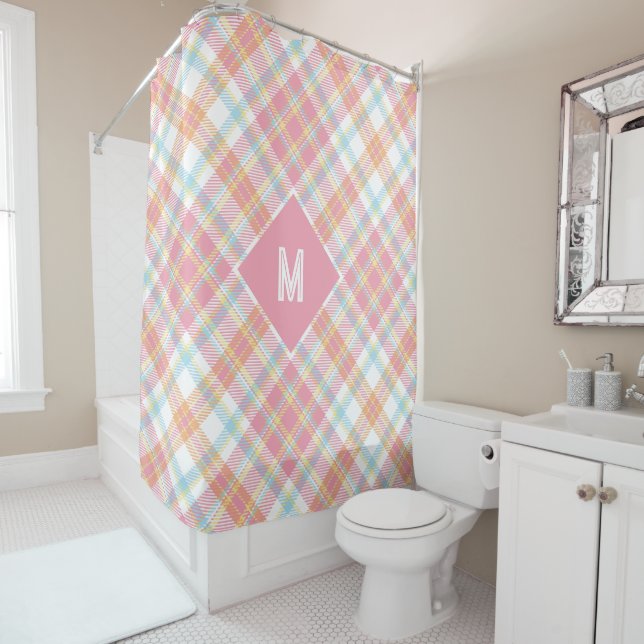 Custom Monogram Plaid / Tartan Pattern Shower Curtain (In Situ)
