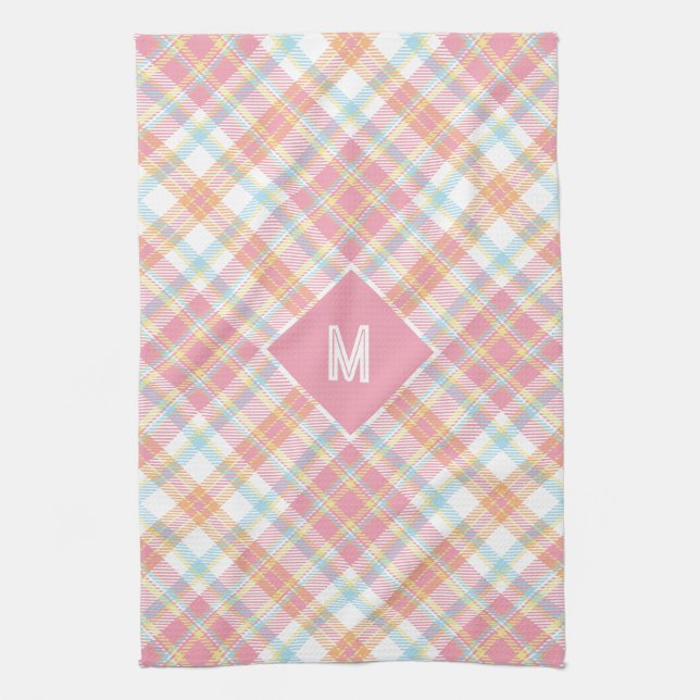 Custom Monogram Plaid / Tartan Pattern Tea Towel (Vertical)