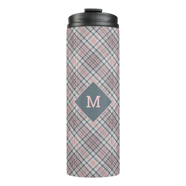 Custom Monogram Plaid / Tartan Pattern Thermal Tumbler (Front)