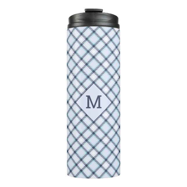 Custom Monogram Plaid / Tartan Pattern Thermal Tumbler (Front)