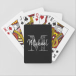 Custom monogram playing cards gift for boyfriend<br><div class="desc">Custom monogram playing cards gift for boyfriend. Personalised name initial letter playing cards. Elegant black and white typography. Vintage hand lettering design. Great for playing poker,  black jack and other card games with friends. Simple Christmas and Birthday presents for guys who don't need much.</div>