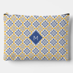 Custom Monogram Portugese Tiles Pattern Accessory Pouch