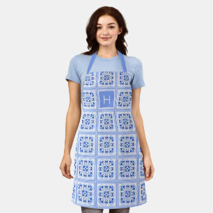 Custom Monogram Portugese Tiles Pattern Apron