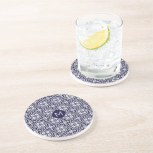 Custom Monogram Portugese Tiles Pattern Coaster