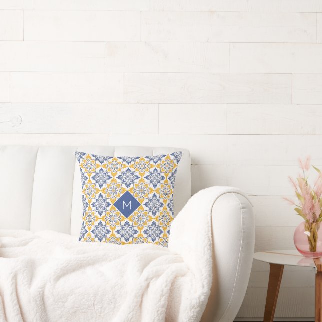 Custom Monogram Portugese Tiles Pattern Cushion (Couch)