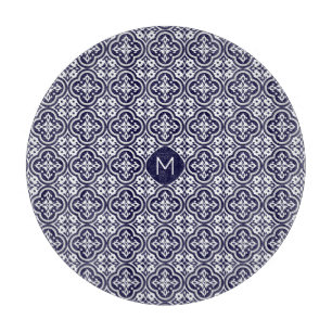 Custom Monogram Portugese Tiles Pattern Cutting Board