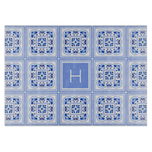 Custom Monogram Portugese Tiles Pattern Cutting Board