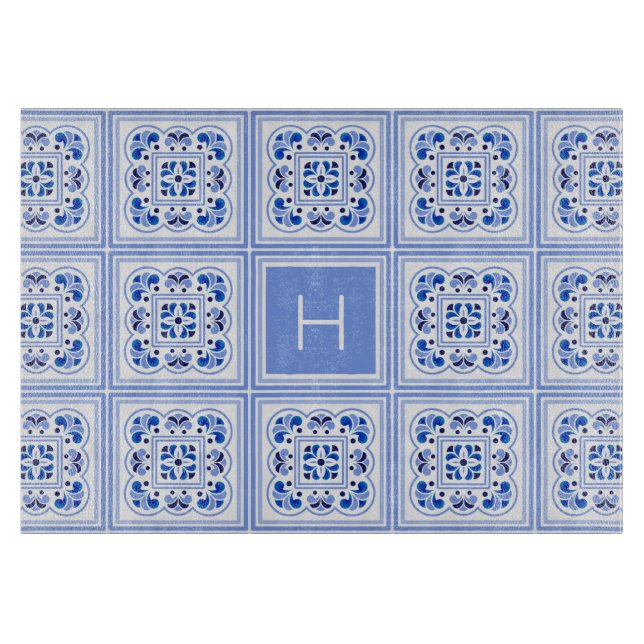Custom Monogram Portugese Tiles Pattern Cutting Board (Front)