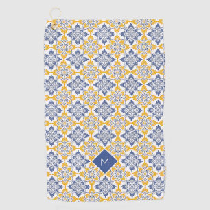 Custom Monogram Portugese Tiles Pattern Golf Towel