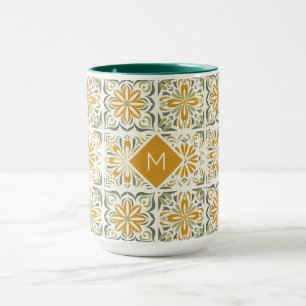 Custom Monogram Portugese Tiles Pattern Mug