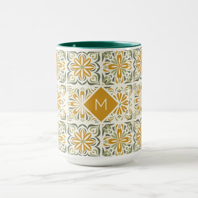 Custom Monogram Portugese Tiles Pattern Mug (Center)