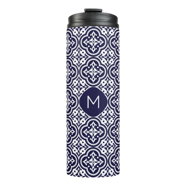 Custom Monogram Portugese Tiles Pattern Thermal Tumbler (Front)