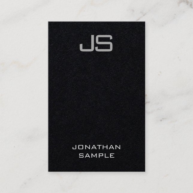Custom Monogram Premium Black Template Vertical Business Card (Front)
