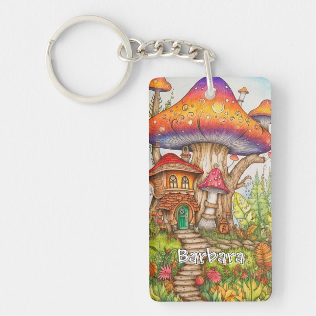 Custom Monogram Psychedelic Mushroom Art Key Ring (Front)