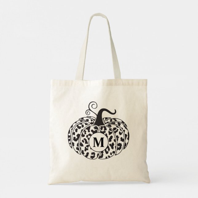 Custom Monogram Pumpking  Leopard Print Tote Bag (Back)