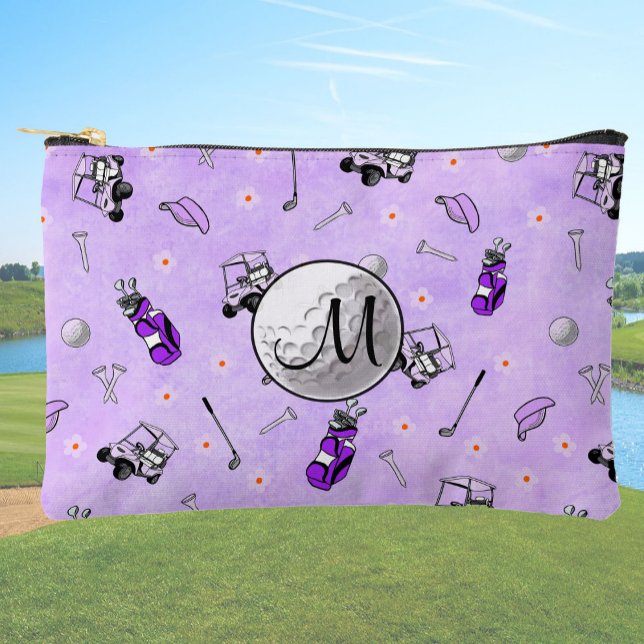 Custom Monogram Purple Golf Ball and Carts Accessory Pouch (Creator Uploaded)