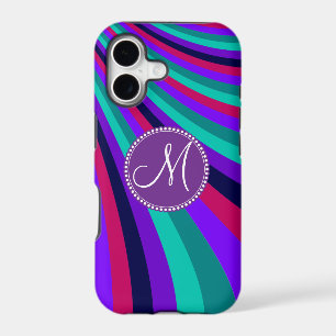 Custom Monogram Purple Pink Aqua Rainbow Stripes