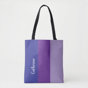 Custom monogram, purple tri-tone tote bag