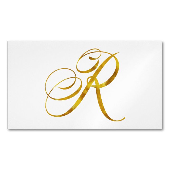 Custom Monogram R Faux Gold Foil Monograms Initial Magnetic Business Card (Front)