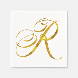 Custom Monogram R Faux Gold Foil Monograms Initial Napkin
