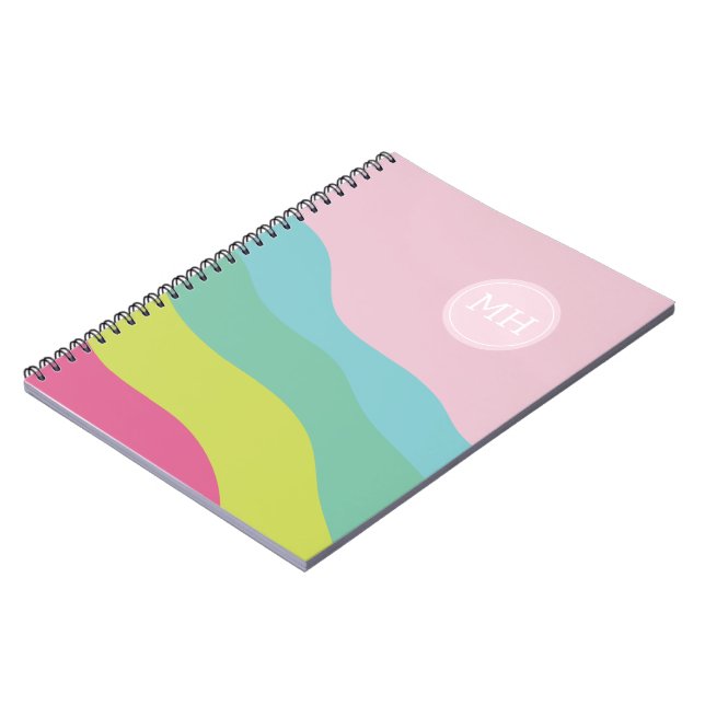 Custom monogram rainbow trendy colourful Notebook (Left Side)
