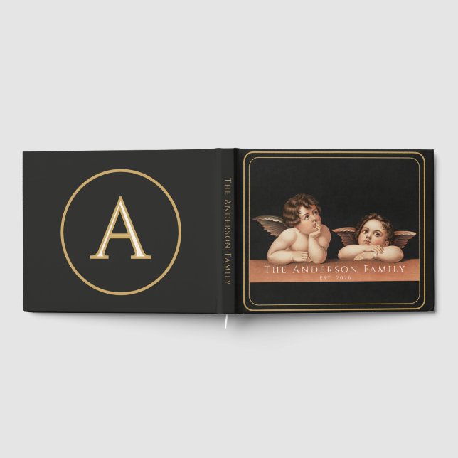 Custom Monogram Raphael Cherub Wedding Keepsake Guest Book (Full)