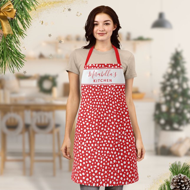 Custom Monogram Red and White Polka Dots Christmas Apron (Creator Uploaded)