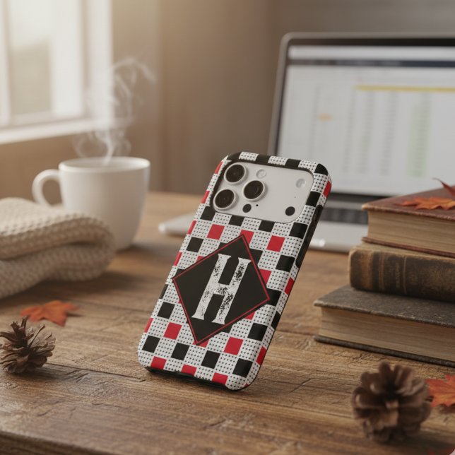 Custom Monogram Red & Black Buffalo Plaid Rustic (Creator Uploaded)