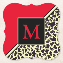Custom Monogram Red Leopard Coasters