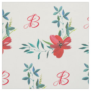 Custom Monogram Red Poppies Cotton Fabric by Yard