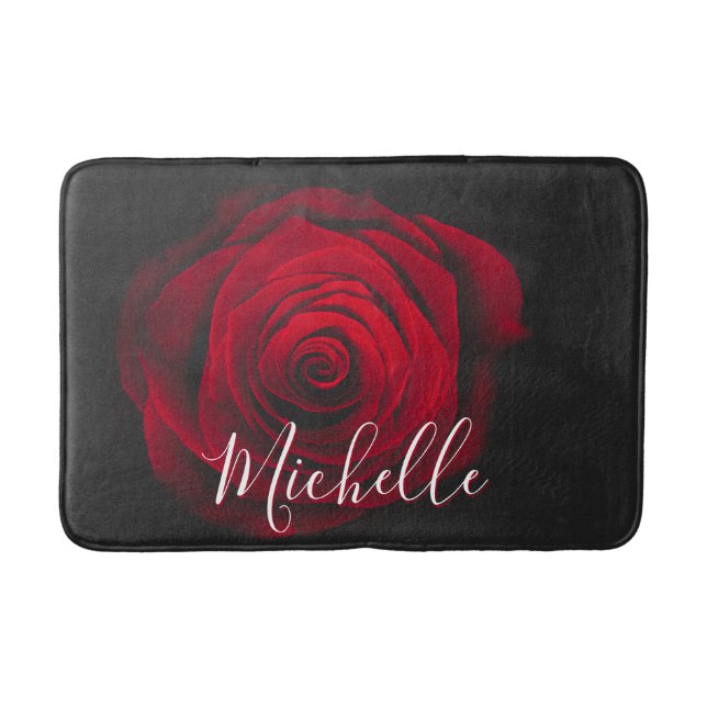 Custom monogram red rose vintage photograph bath mat (Front)
