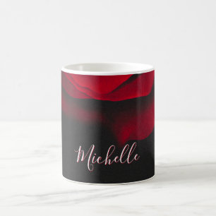 Custom monogram red rose vintage photograph black coffee mug