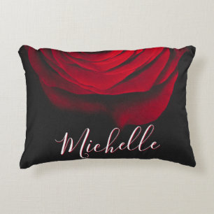 Custom monogram red rose vintage photograph black decorative cushion