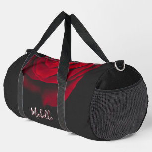 Custom monogram red rose vintage photograph black duffle bag