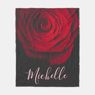 Custom monogram red rose vintage photograph black fleece blanket