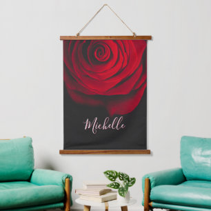 Custom monogram red rose vintage photograph black hanging tapestry