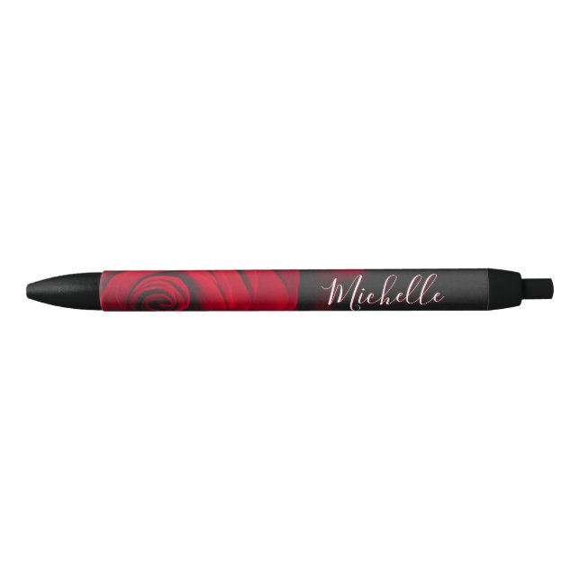 Custom monogram red rose vintage photograph black ink pen (Front)