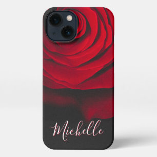Custom monogram red rose vintage photograph black iPhone 13 case