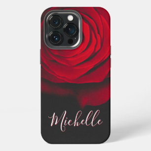 Custom monogram red rose vintage photograph black iPhone 13 pro case