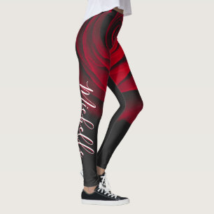 Custom monogram red rose vintage photograph black leggings
