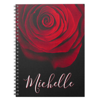 Custom monogram red rose vintage photograph black notebook