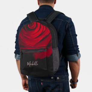 Custom monogram red rose vintage photograph black printed backpack