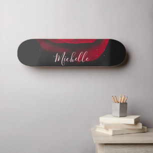 Custom monogram red rose vintage photograph black skateboard