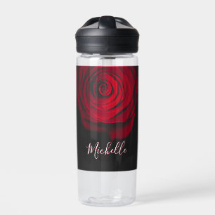 Custom monogram red rose vintage photograph black water bottle