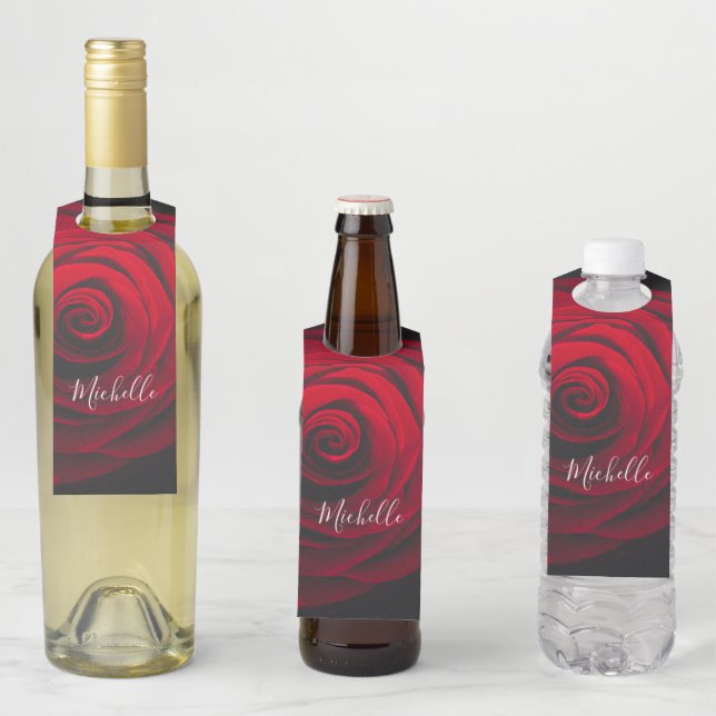Custom monogram red rose vintage photograph  bottle tag (In Situ)