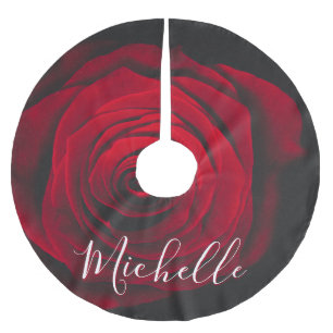 Custom monogram red rose vintage photograph brushed polyester tree skirt