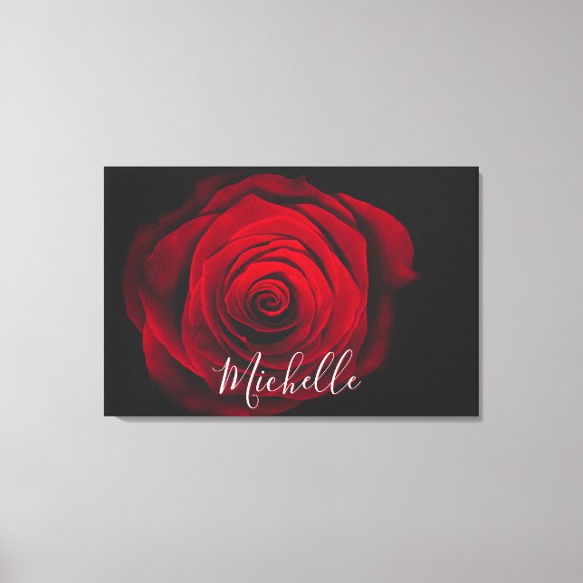 Custom monogram red rose vintage photograph canvas print (Front)