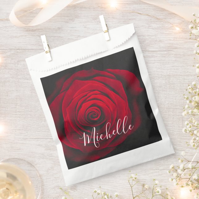 Custom monogram red rose vintage photograph  favour bags (Clipped)