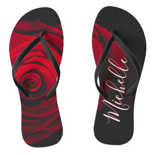 Custom monogram red rose vintage photograph jandals