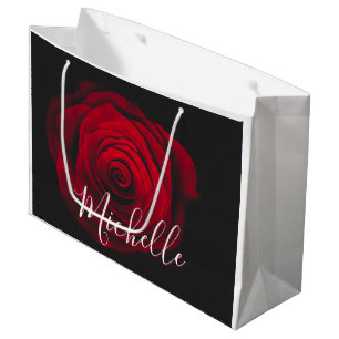 Custom monogram red rose vintage photograph large gift bag